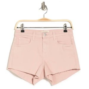 L’AGENCE pink distressed denim shorts